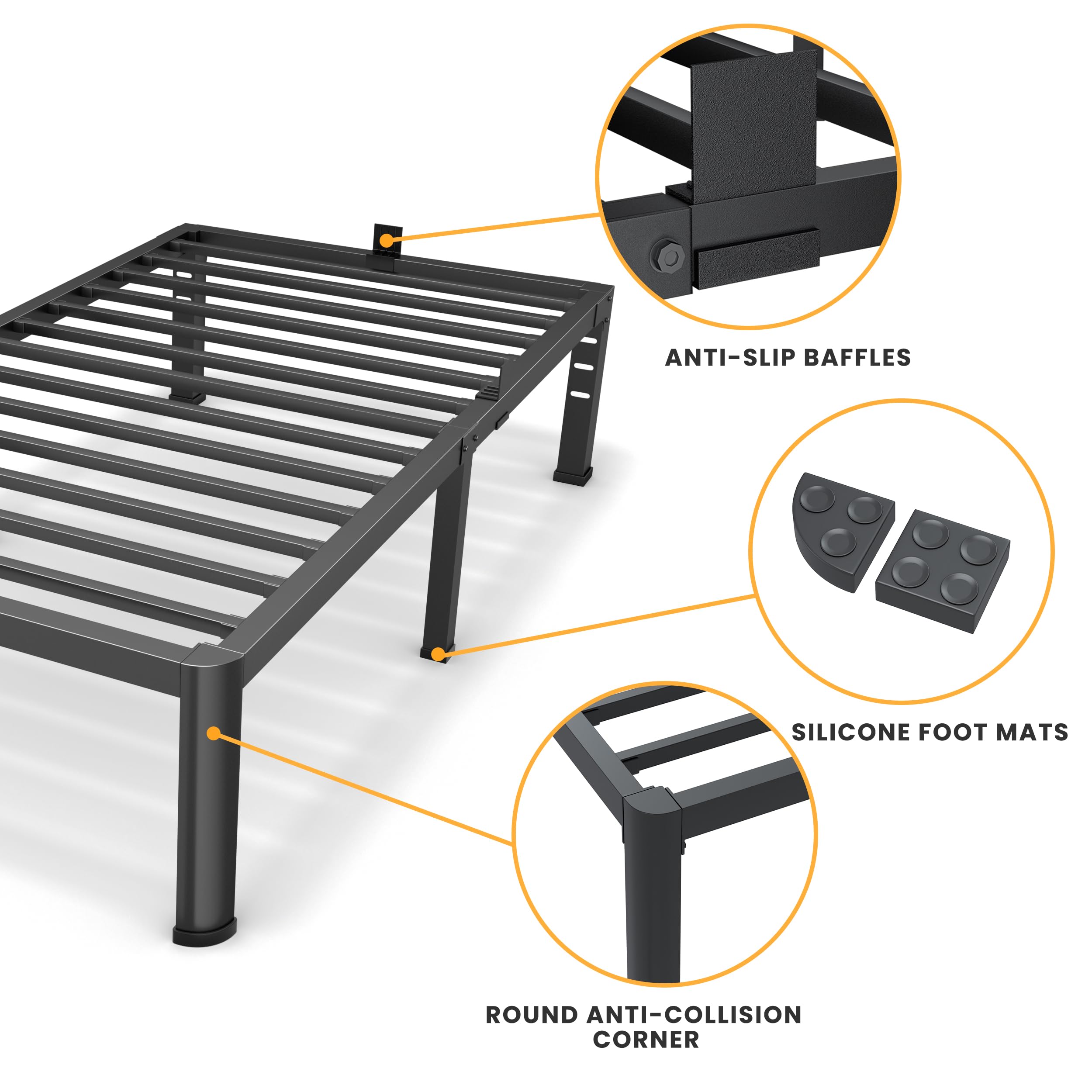 Superay easy-assembly bed frame with folding slats and leg support