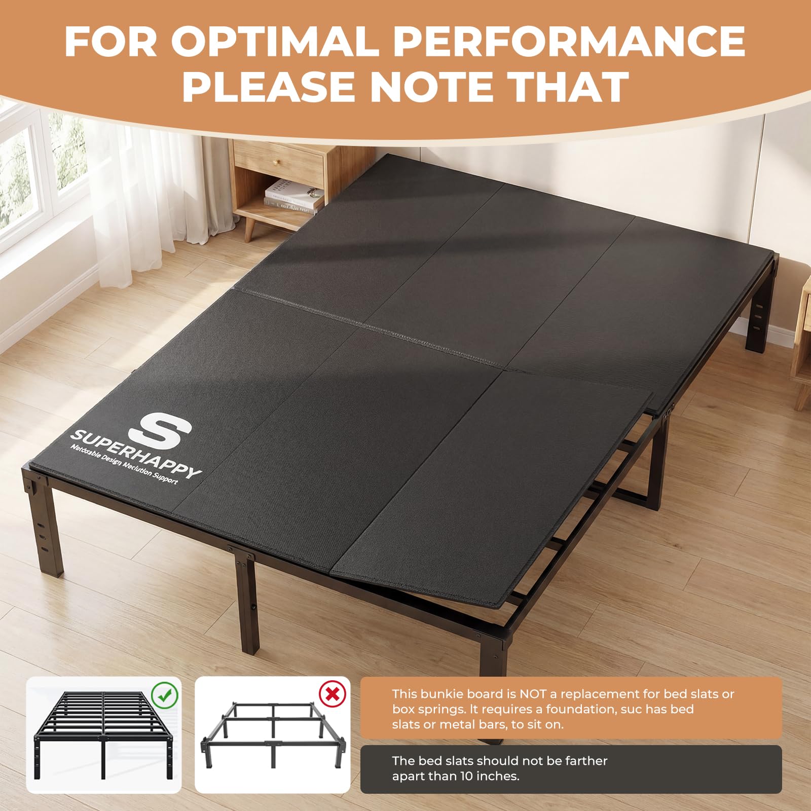 Superhappy bunkie board anti-slip straps secure to bed frame