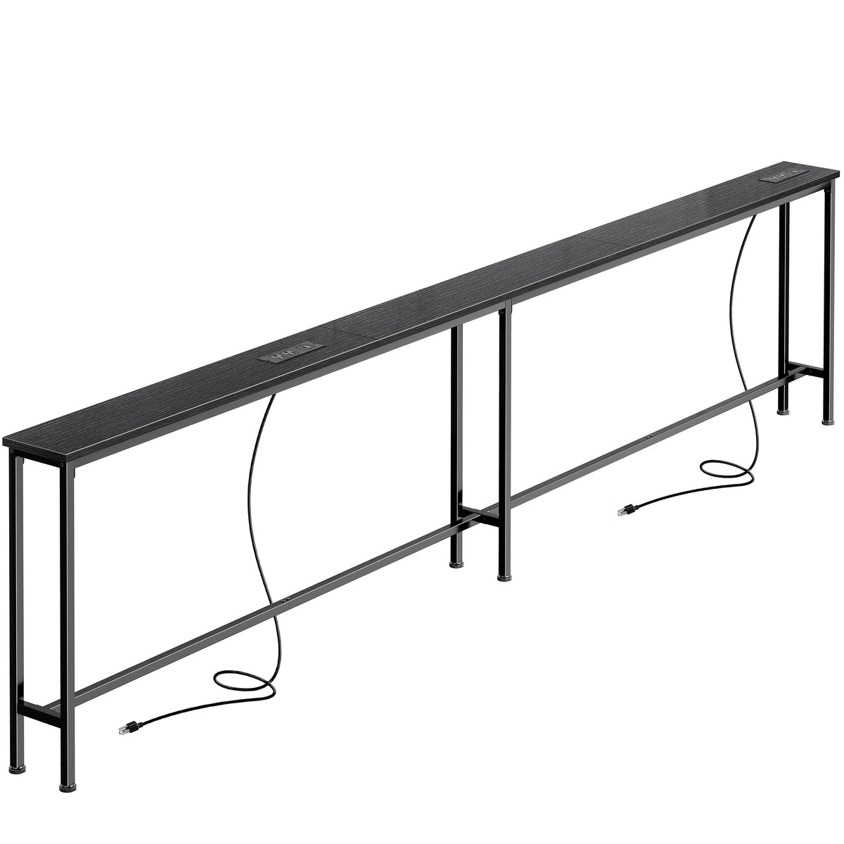 SUPERJARE 102-inch sofa table front view with built-in outlets for convenient charging