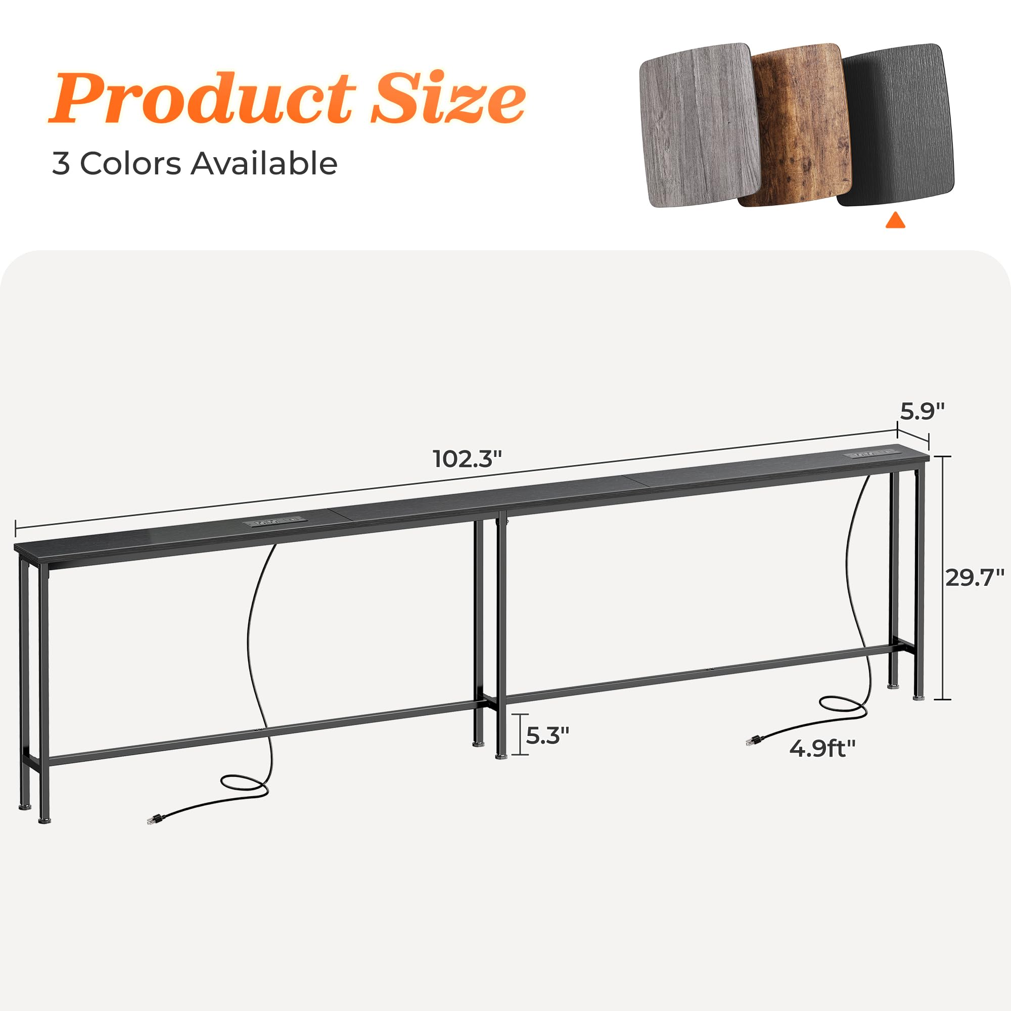 SUPERJARE 102-inch sofa table storage surface for remotes and small items