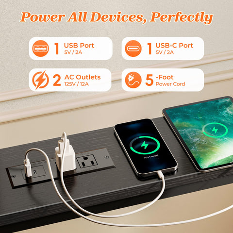 SUPERJARE 102-inch sofa table USB-C and USB ports for quick device charging