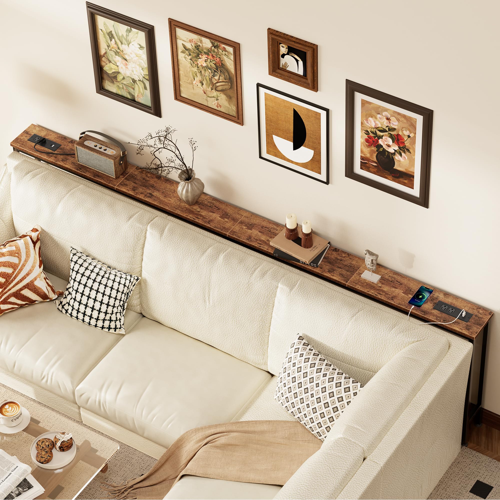 SUPERJARE sofa table side view showing built-in outlets