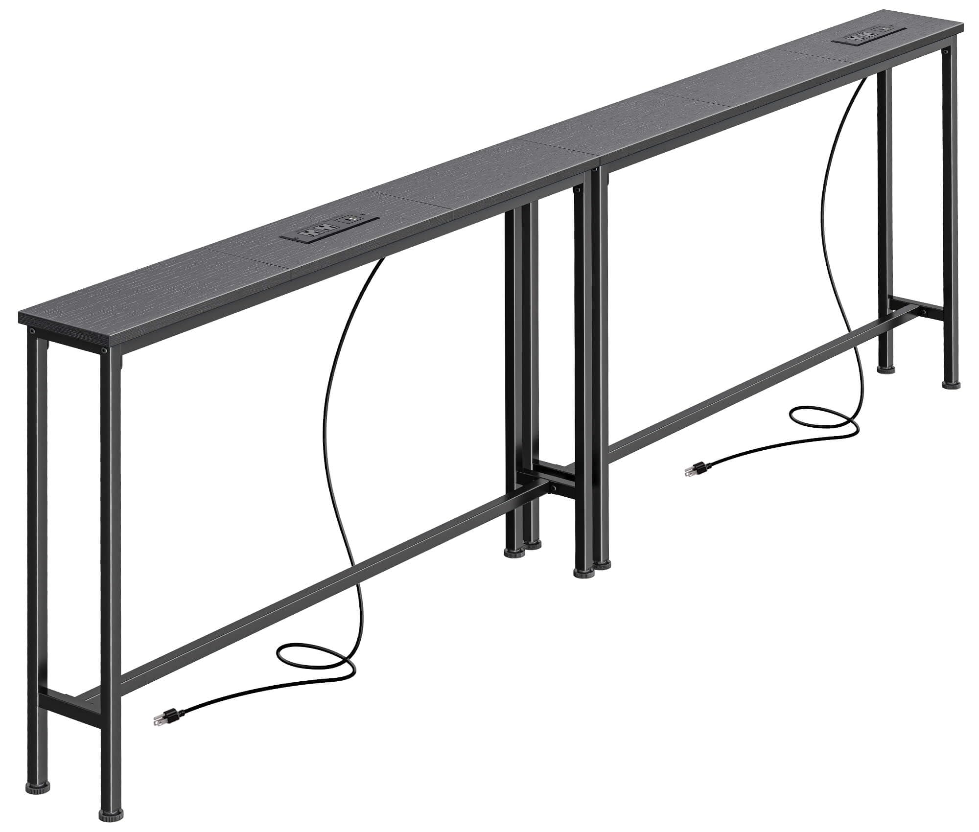 SuperJARE 78.8-inch narrow console table front view with built-in outlets for easy device charging.