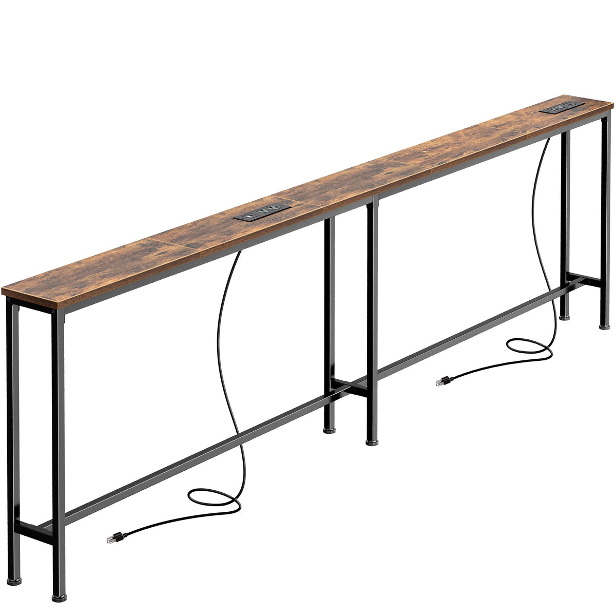 SUPERJARE 79-inch sofa table front view with built-in outlets for easy device charging.