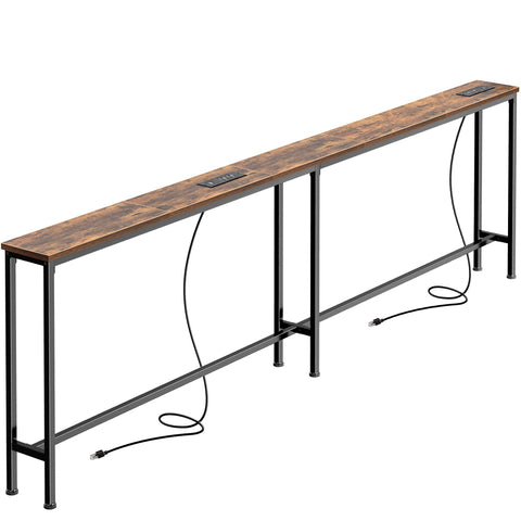 SUPERJARE 79-inch sofa table front view with built-in outlets for easy device charging.