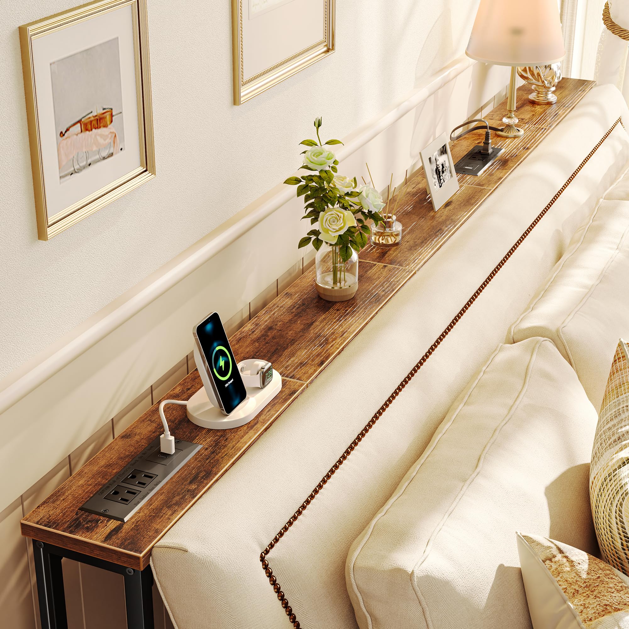 SUPERJARE 79-inch sofa table narrow 5.9-inch width fits between couch and wall.