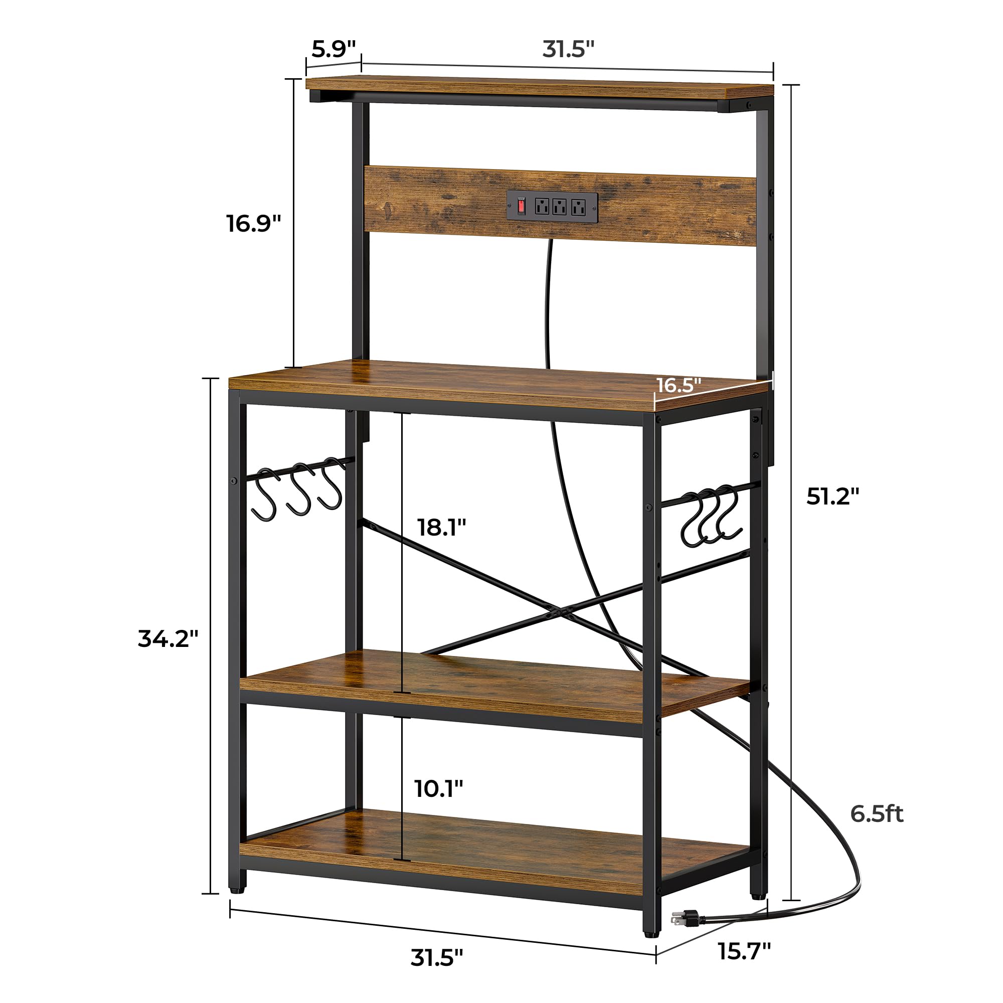 SUPERJARE Bakers Rack Balanced Feet keeping stability on uneven floors.
