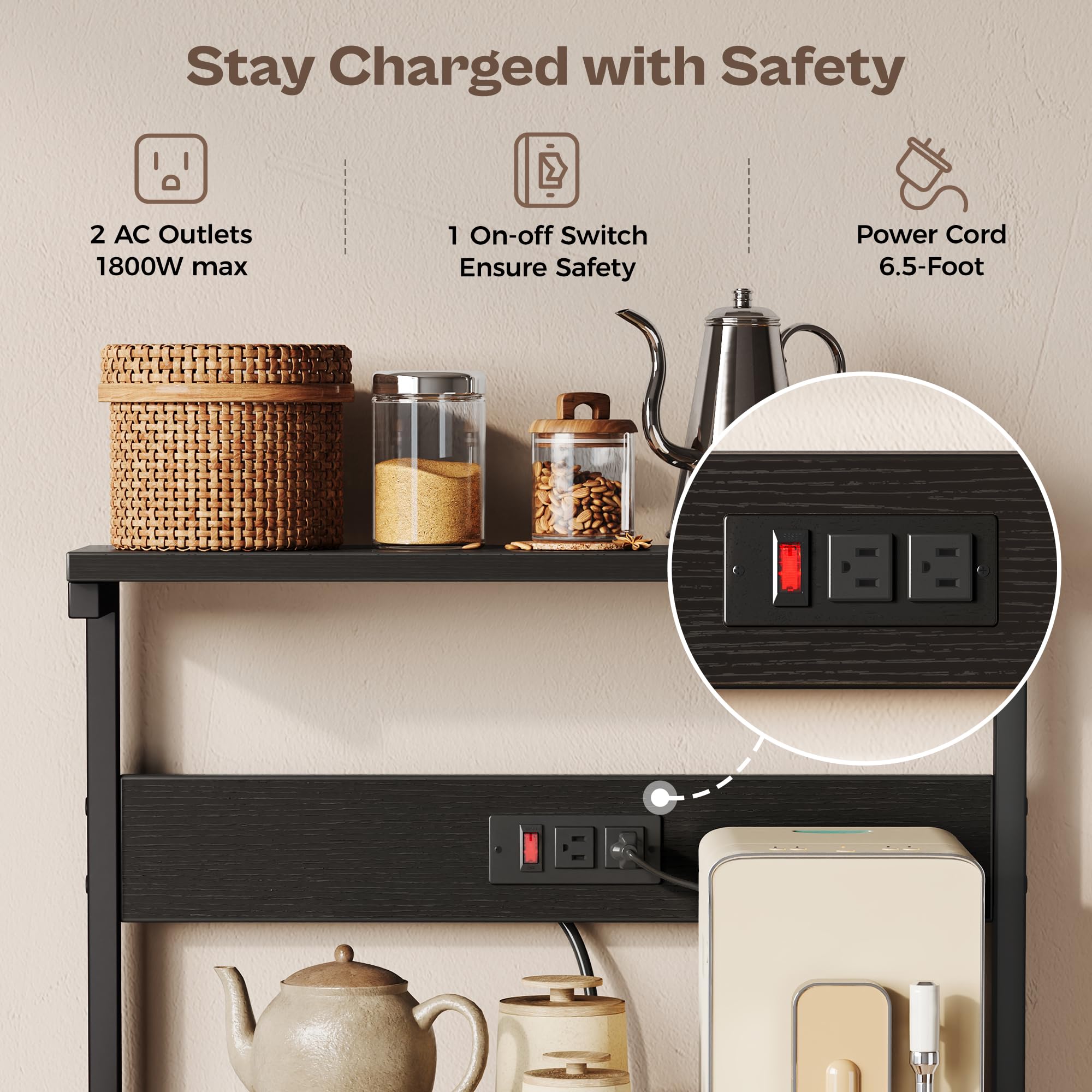 SUPERJARE bakers rack with removable shelf allows adjustable storage height.