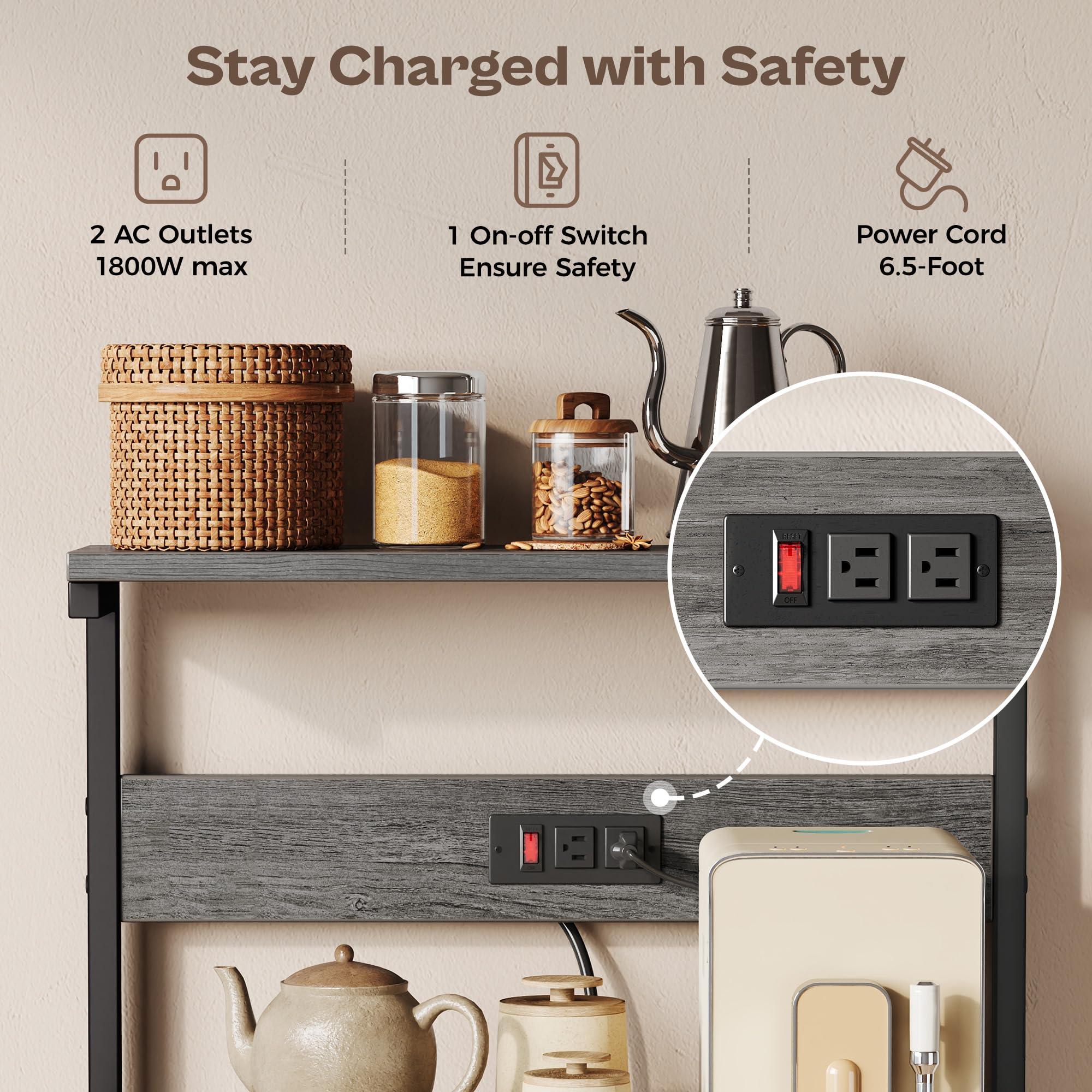 SUPERJARE rack includes six S-shaped hooks for mugs and utensils.