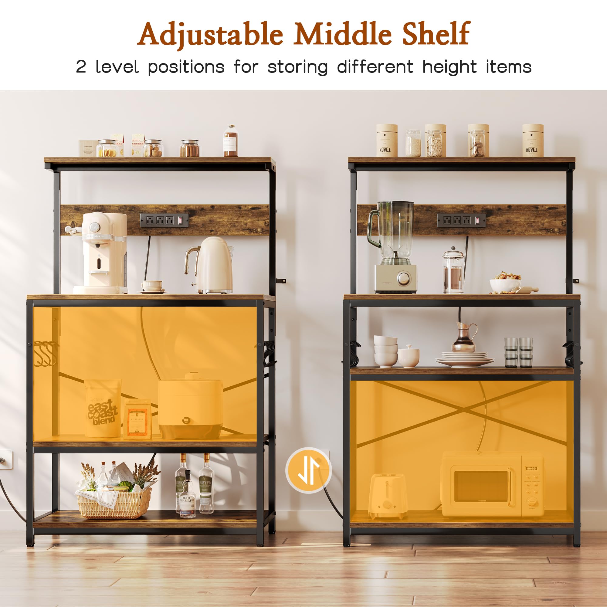SUPERJARE Bakers Rack Sturdy Steel Construction ensuring durable kitchen storage.