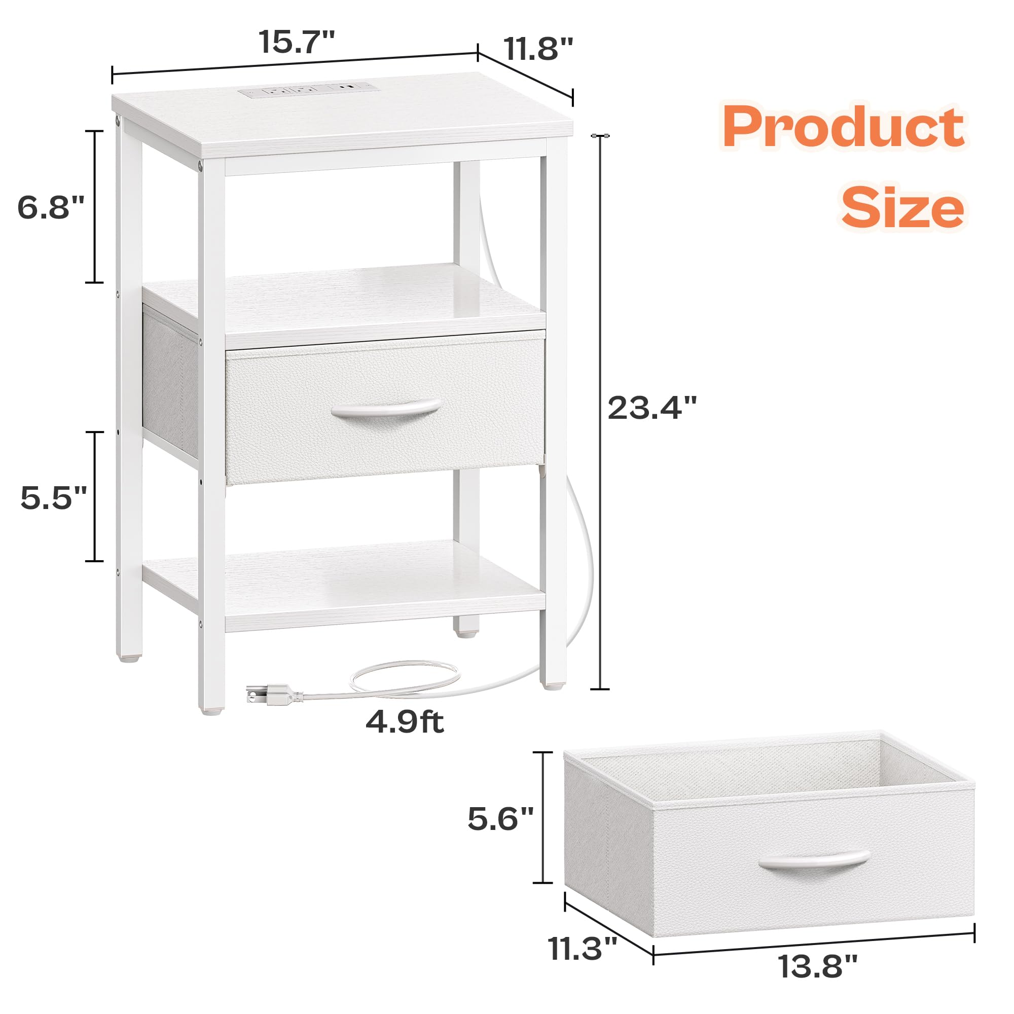 SUPERJARE compact bedside table suitable for bedroom or living room usage.