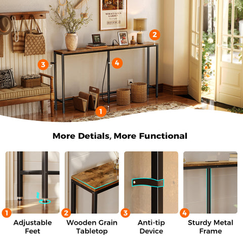 SUPERJARE console table adjustable feet and anti-tip enhance stability