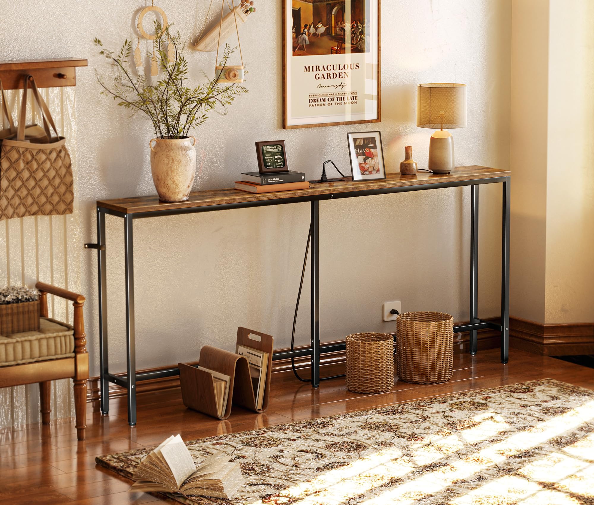 Sturdy metal frame supports daily use with durable particleboard surface