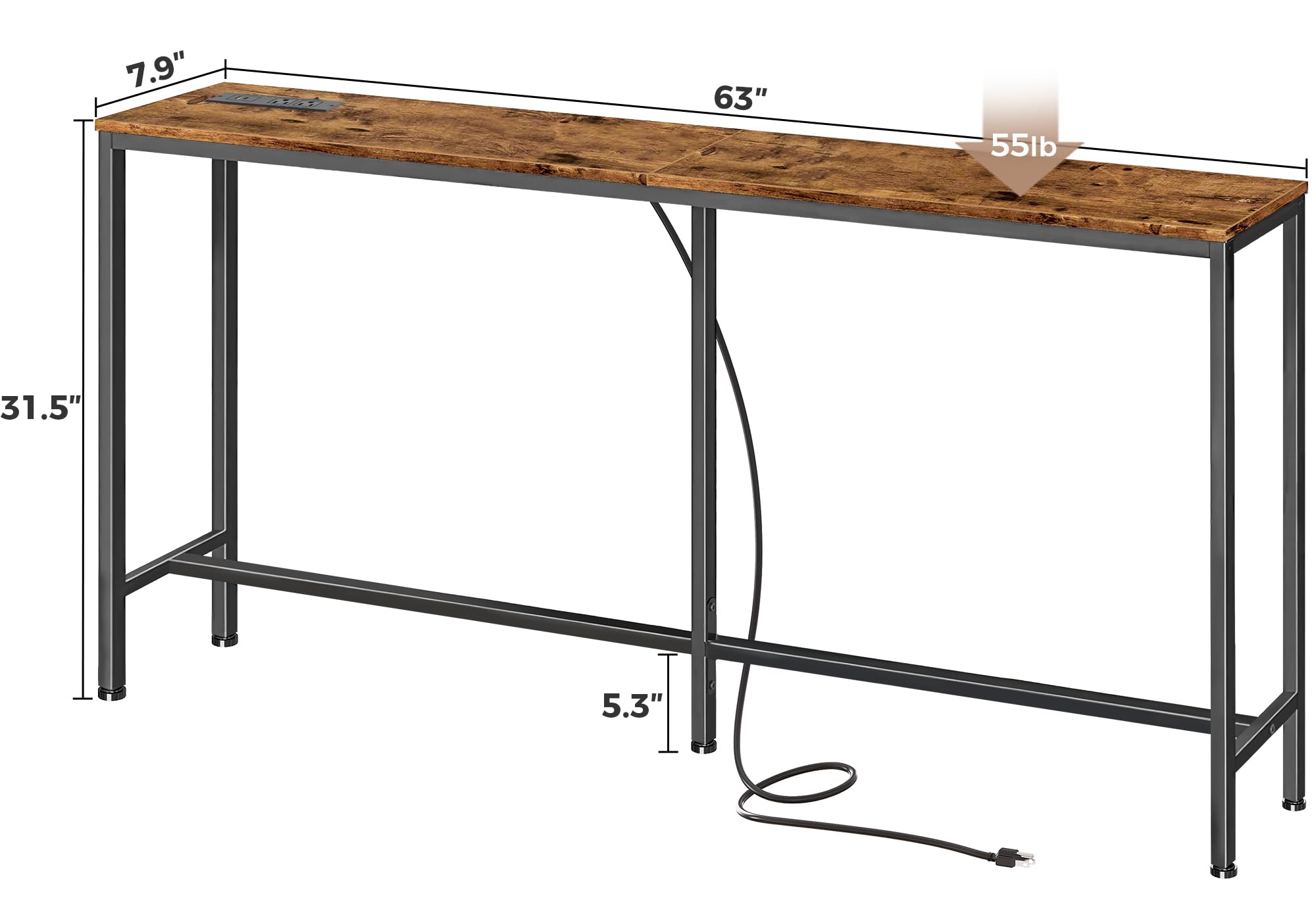 SUPERJARE console table under window lighting highlights rustic finish