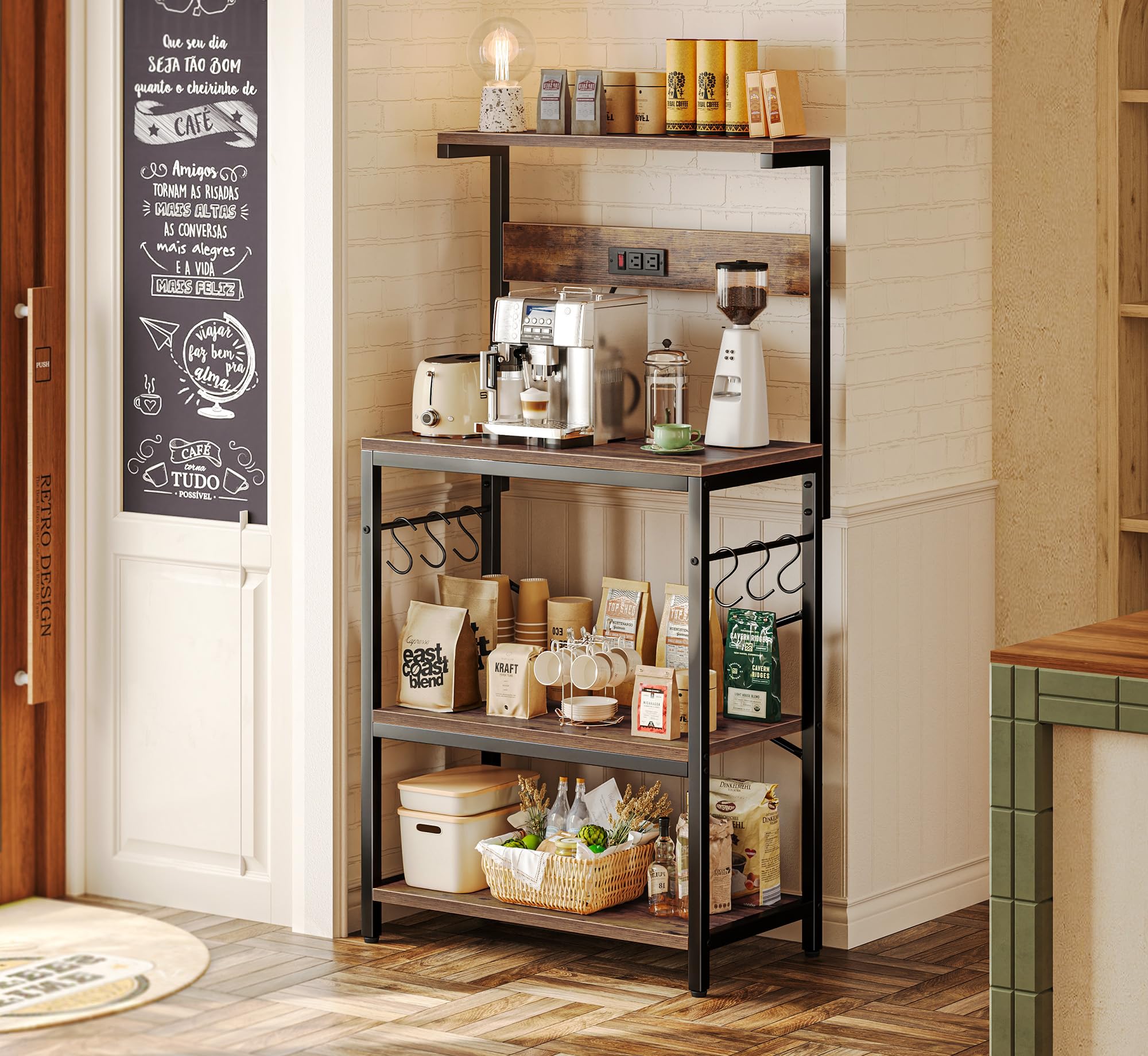 Versatile SUPERJARE rack doubles as a coffee bar and storage shelf