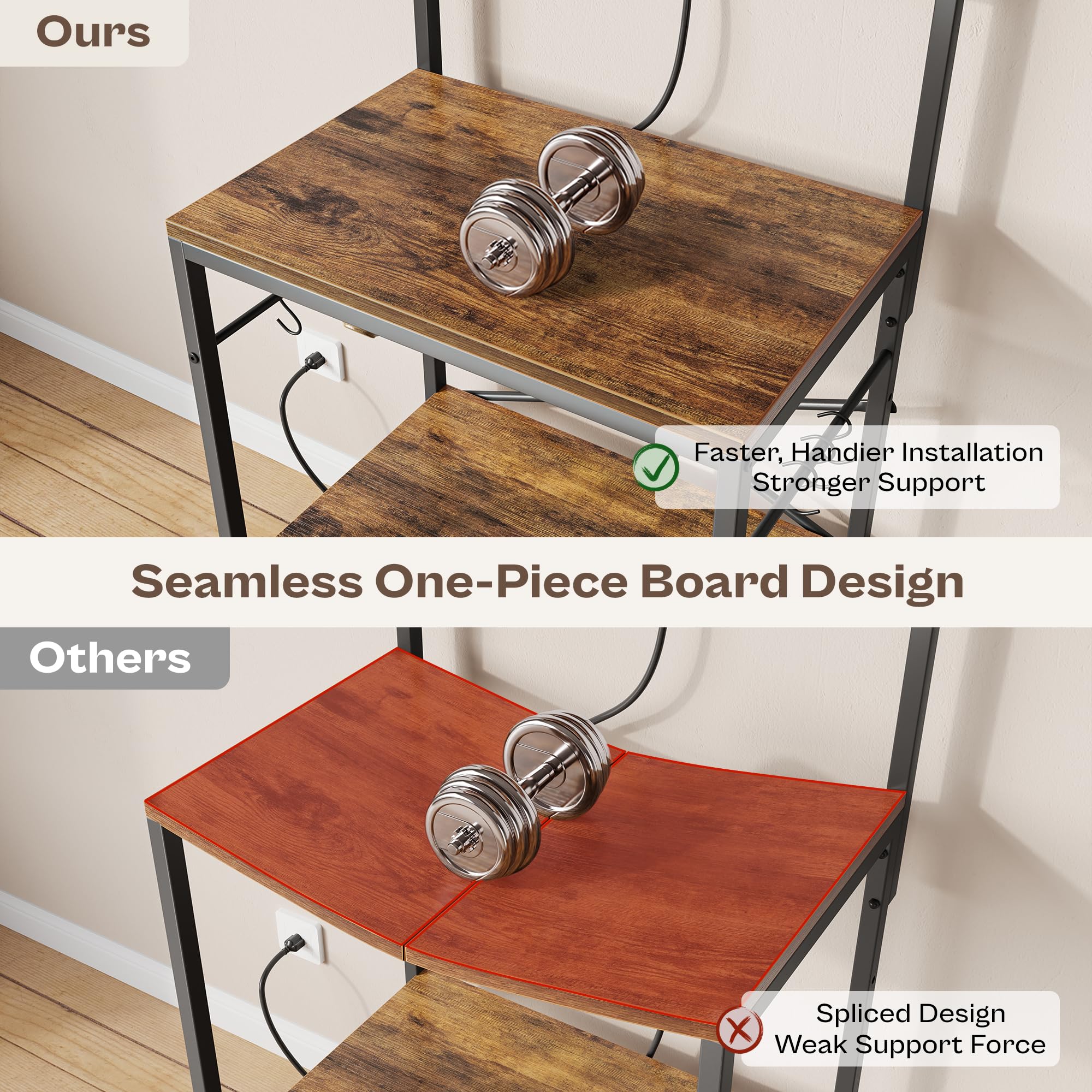 Six S-shaped hooks on the SUPERJARE rack for mugs and utensils