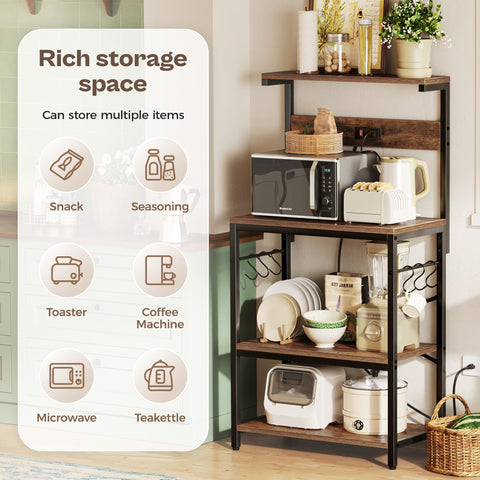 Microwave and coffee setup on a sturdy SUPERJARE rack with steel frame