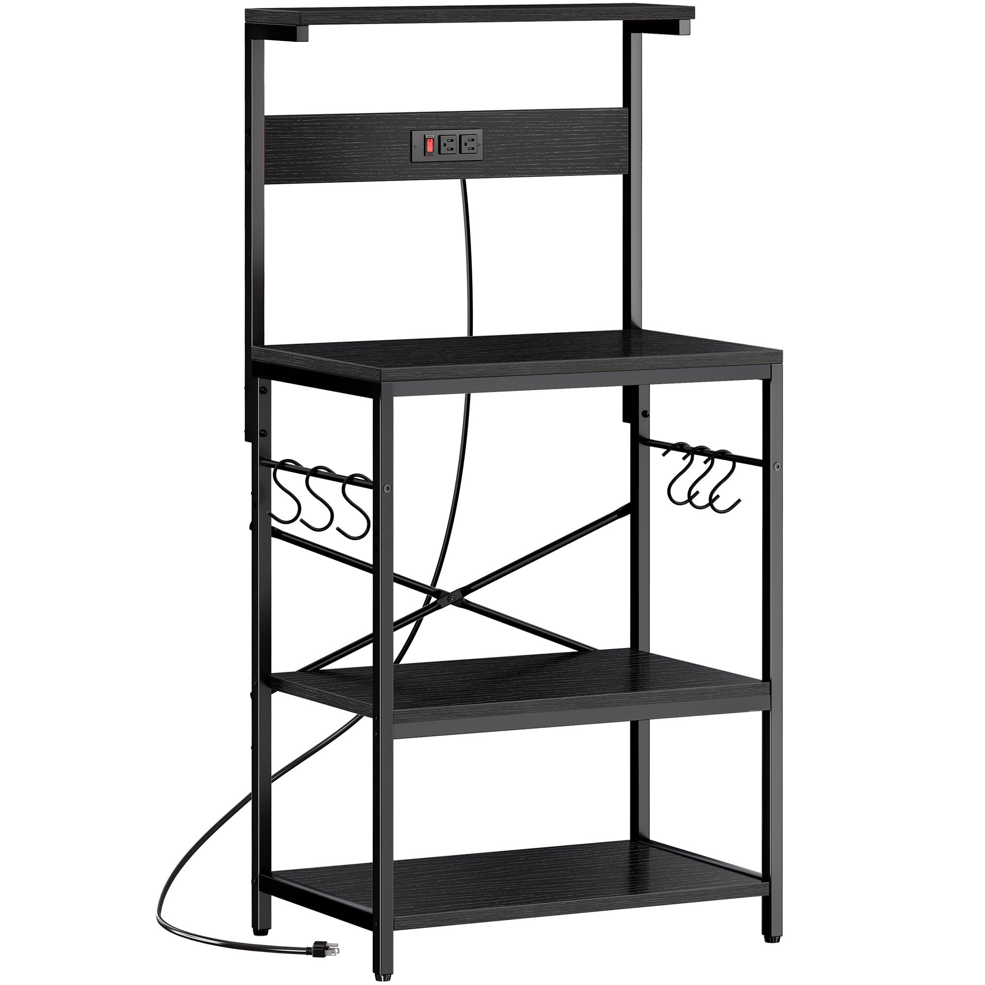 SUPERJARE kitchen bakers rack power outlet keeps appliances within reach.
