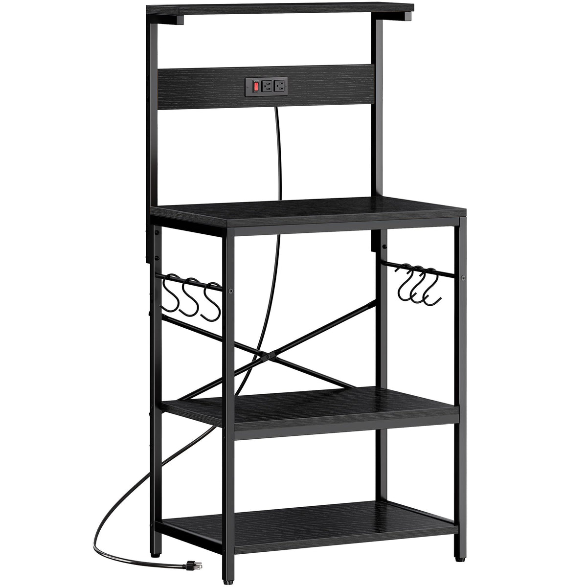 SUPERJARE kitchen bakers rack power outlet keeps appliances within reach.