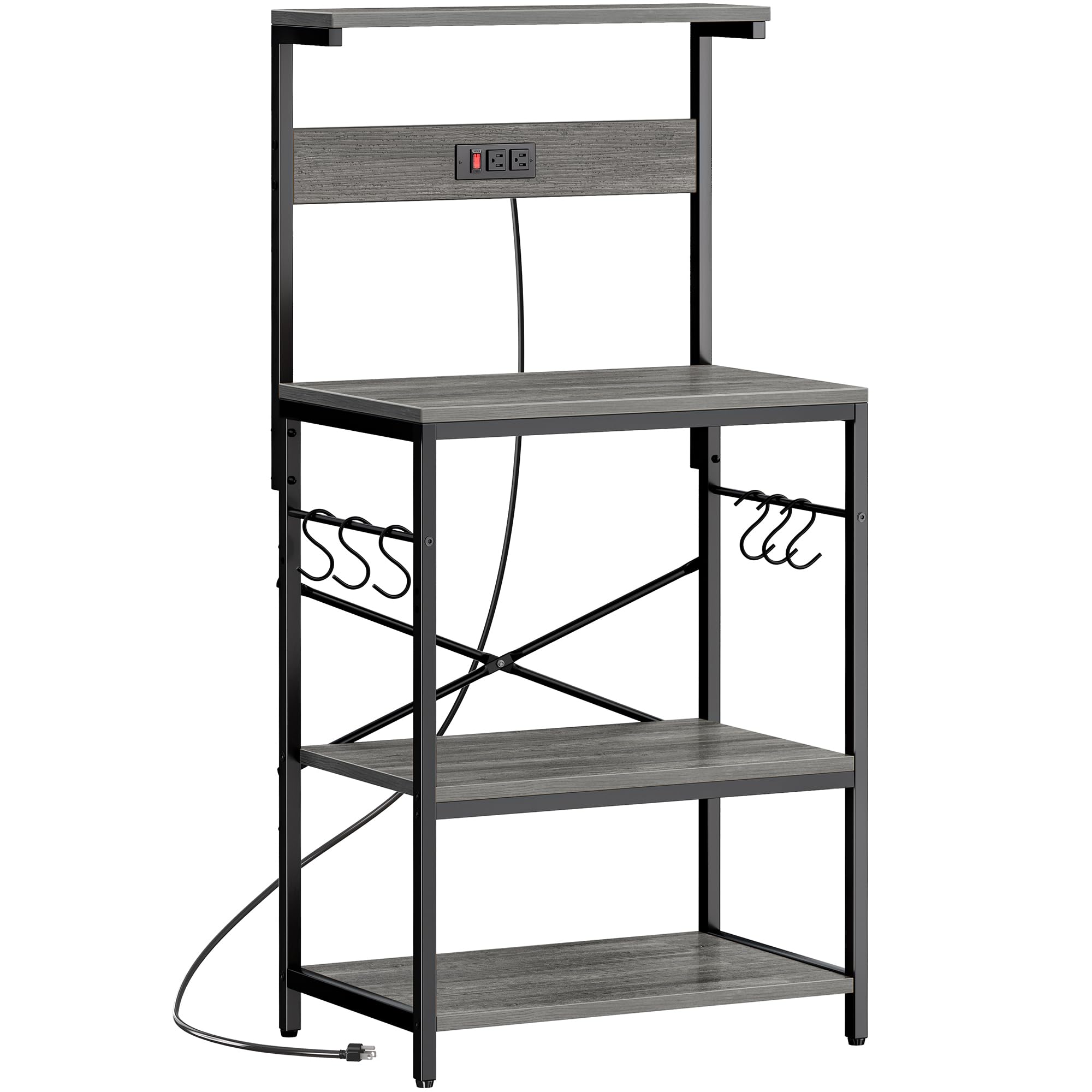 SUPERJARE kitchen bakers rack with power outlets, front view showing integrated charging for appliances.