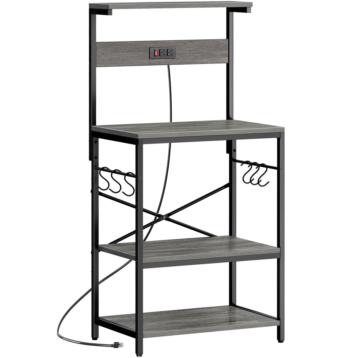 SUPERJARE kitchen bakers rack with power outlets, front view showing integrated charging for appliances.