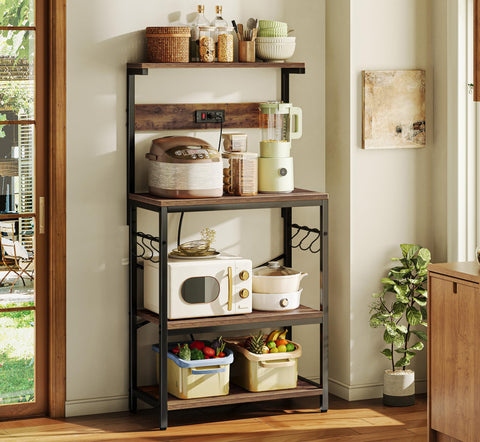 SUPERJARE rack shelving supports microwave and coffee gear with ample storage