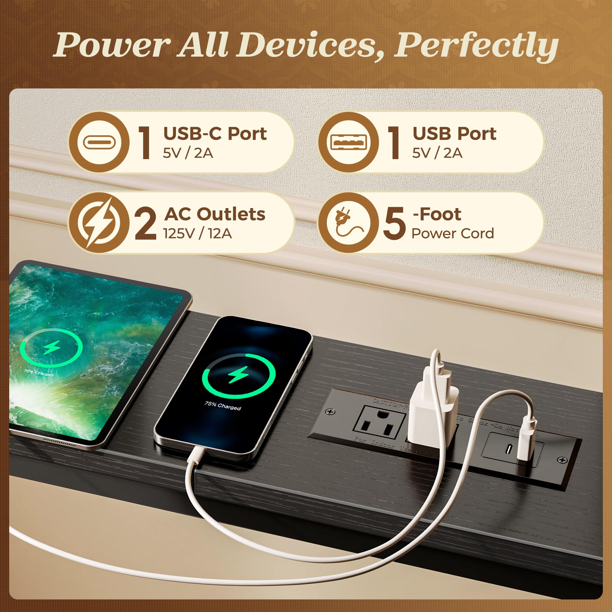SUPERJARE narrow console fits between couch and wall for extra surface.