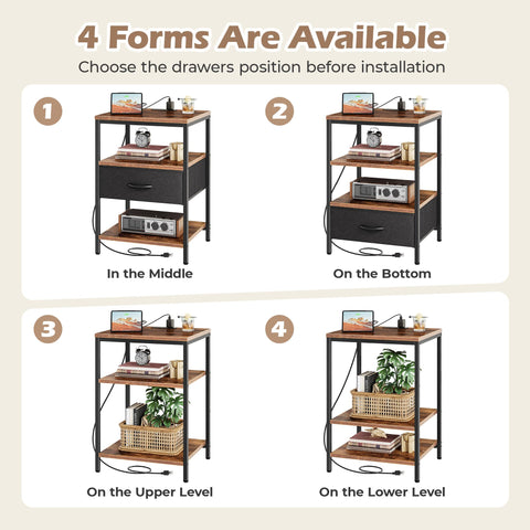 Fabric drawer positioned at the bottom to optimize space