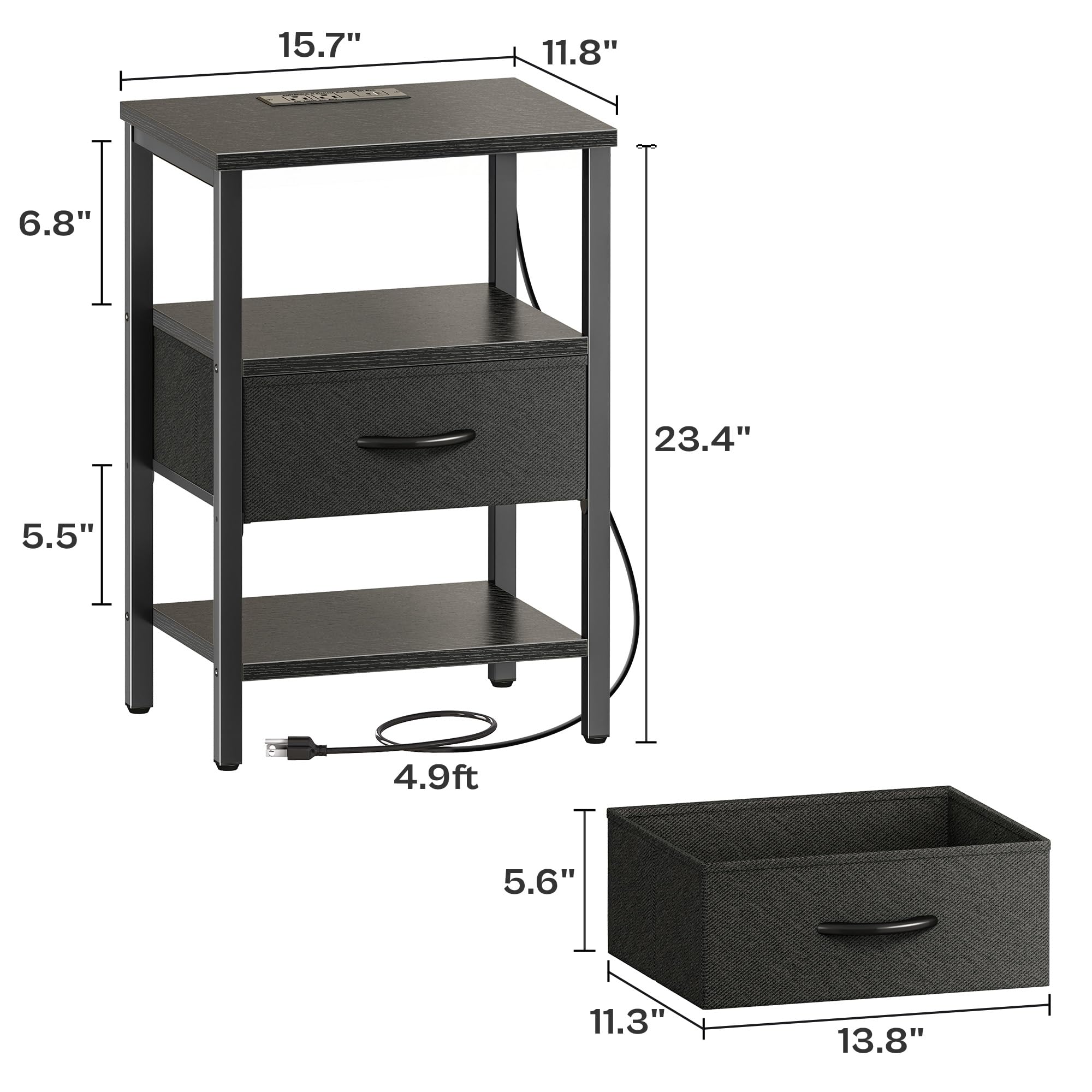 SuperJARE nightstand adjustable feet ensure stable placement.
