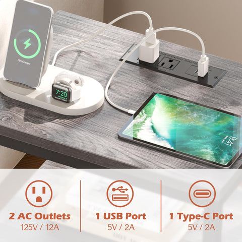 Adjustable feet stabilize the table on uneven floors.