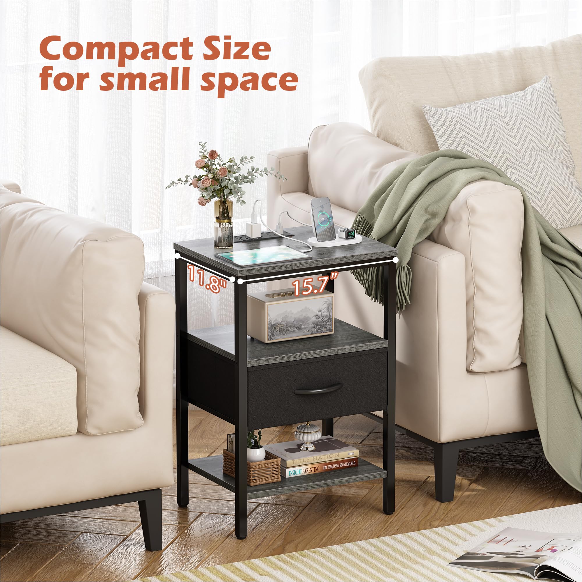 Timeless charcoal gray finish blends with most decors.
