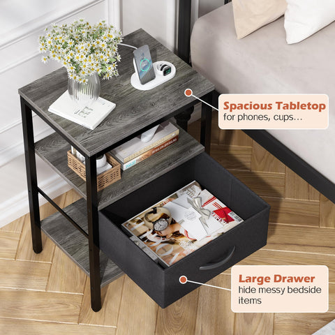 Sturdy materials provide lasting bedside storage and support.