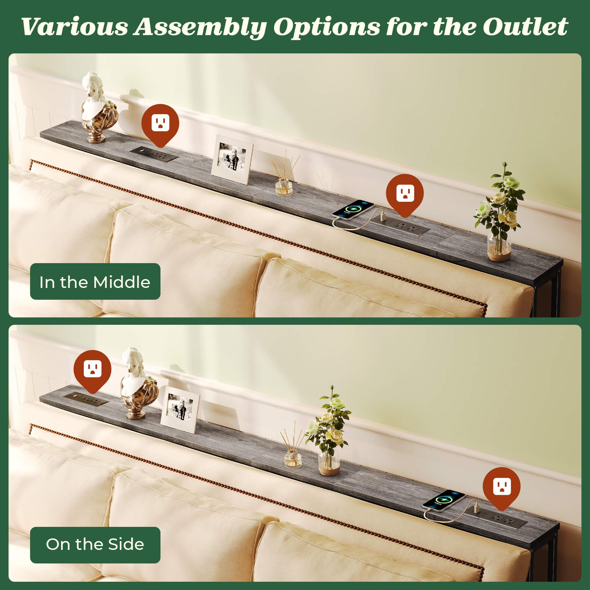 SUPERJARE storage-behind-sofa keeps remotes and glasses within easy reach.