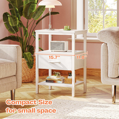 SUPERJARE white shelves and metal frame offer timeless bedside organization.