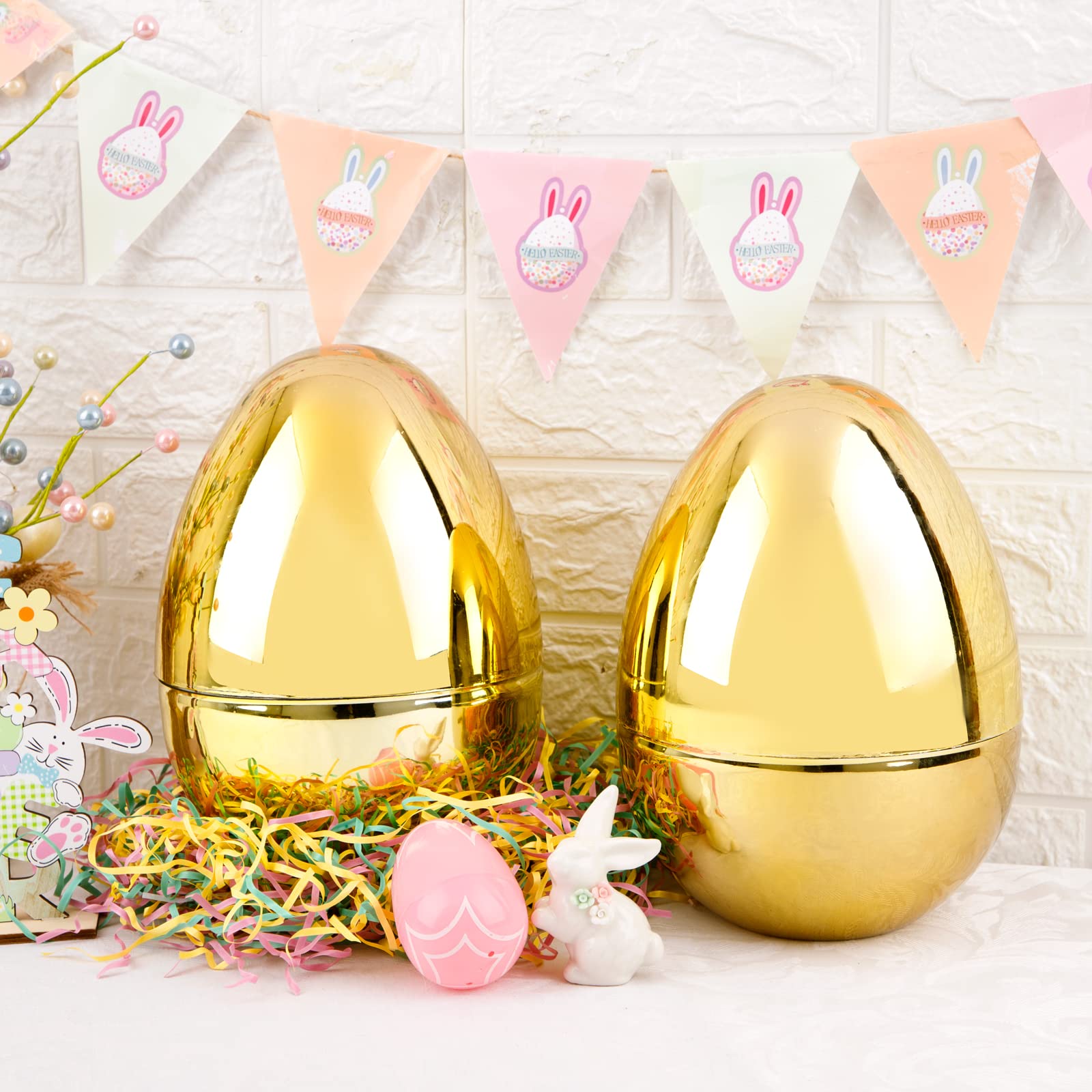 Supernal durable plastic eggs maintain shine through festive party use.