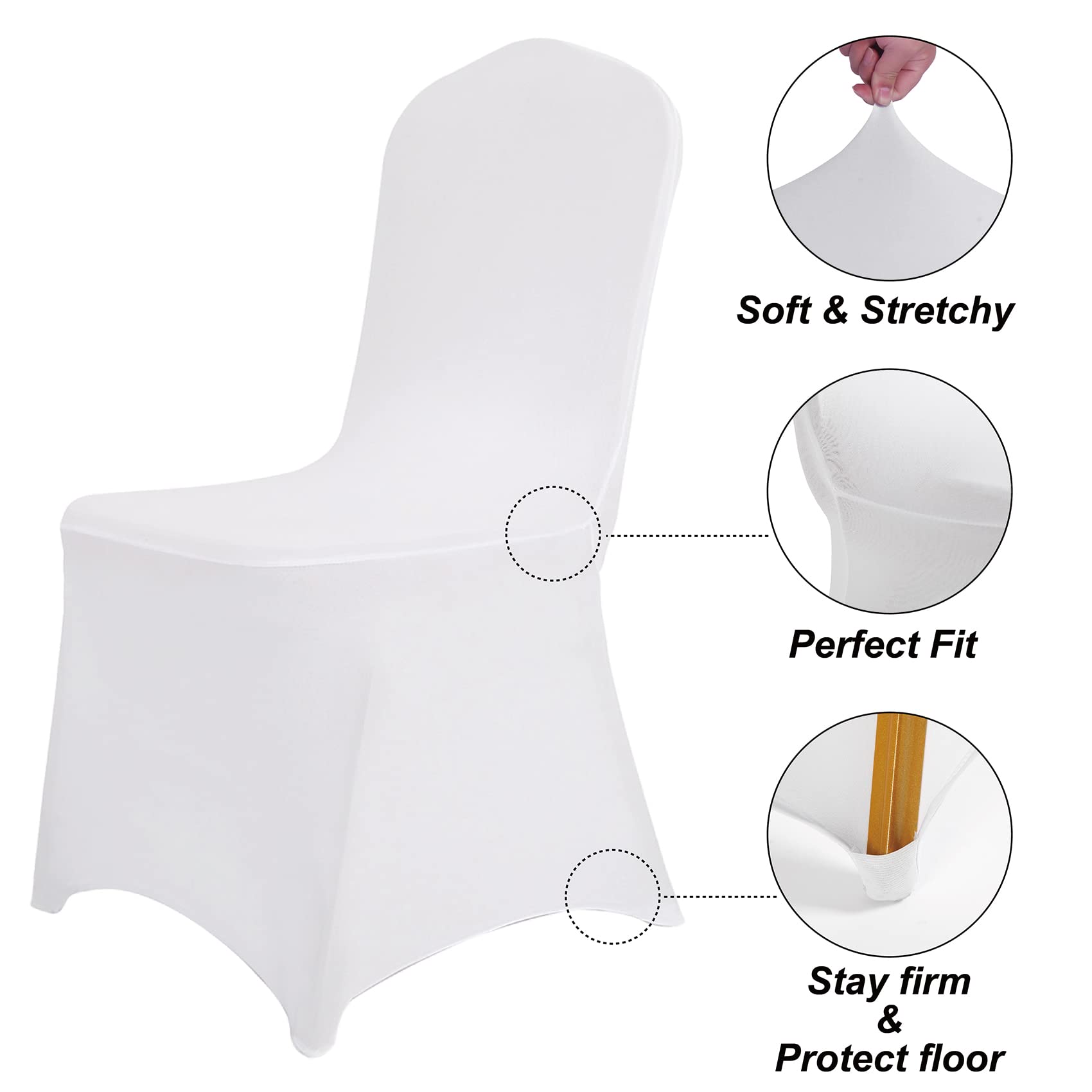 SuperO chair cover on banquet chair demonstrates secure universal fit.