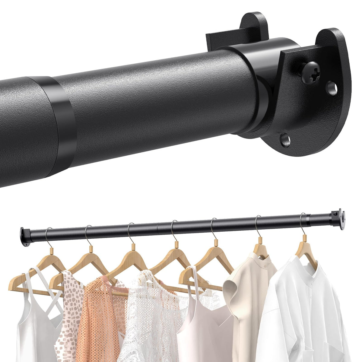 Supforce 2-pack closet rods extended view demonstrates adjustable length for precise fit.