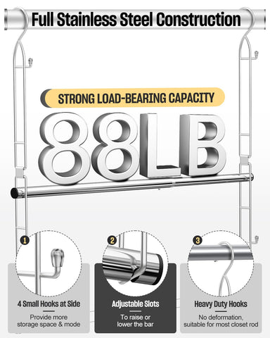Supforce closet rod height adjustment from 13.98 to 34 inches maximizes reach.