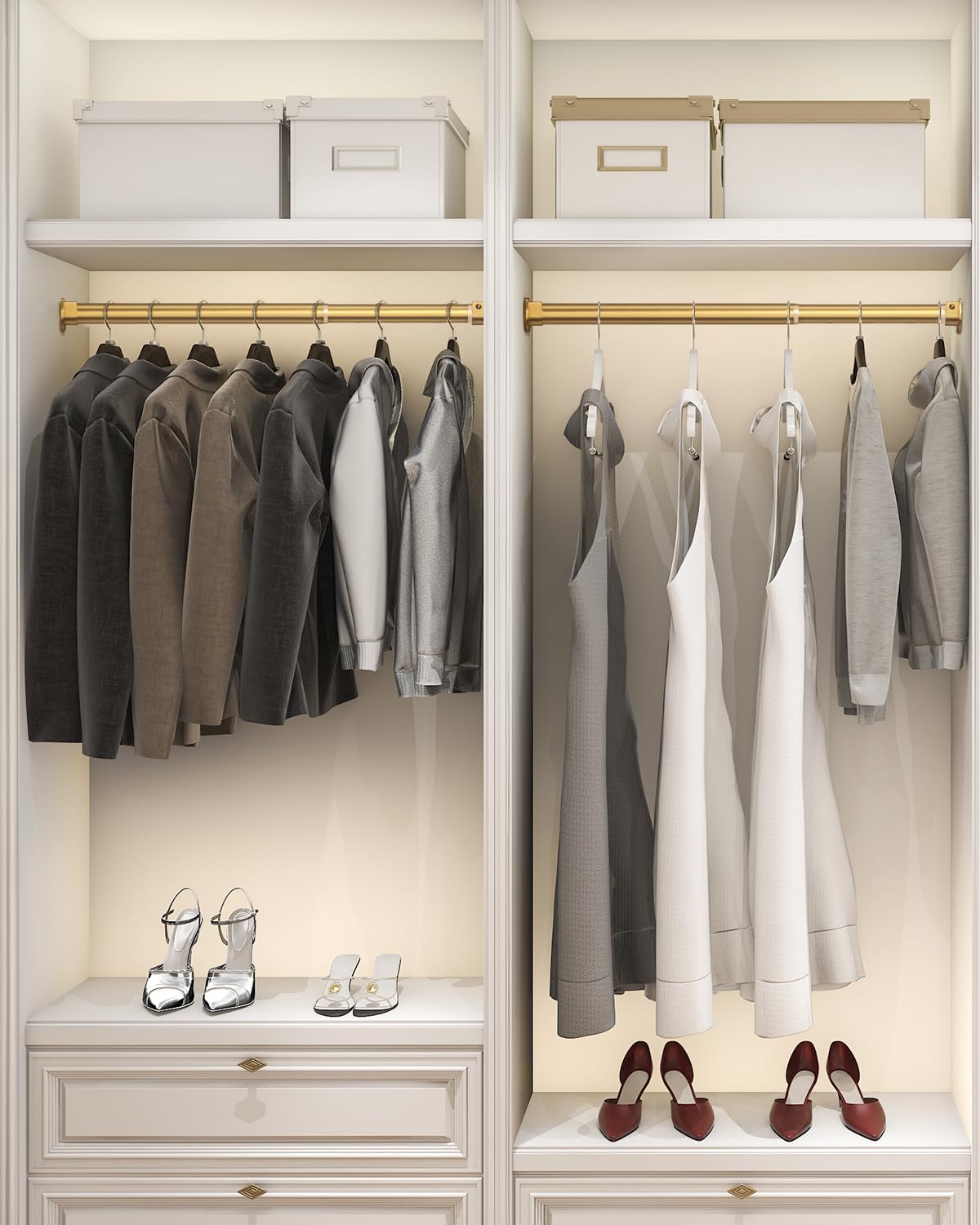 Supforce closet rod supports tidy wardrobe organization.