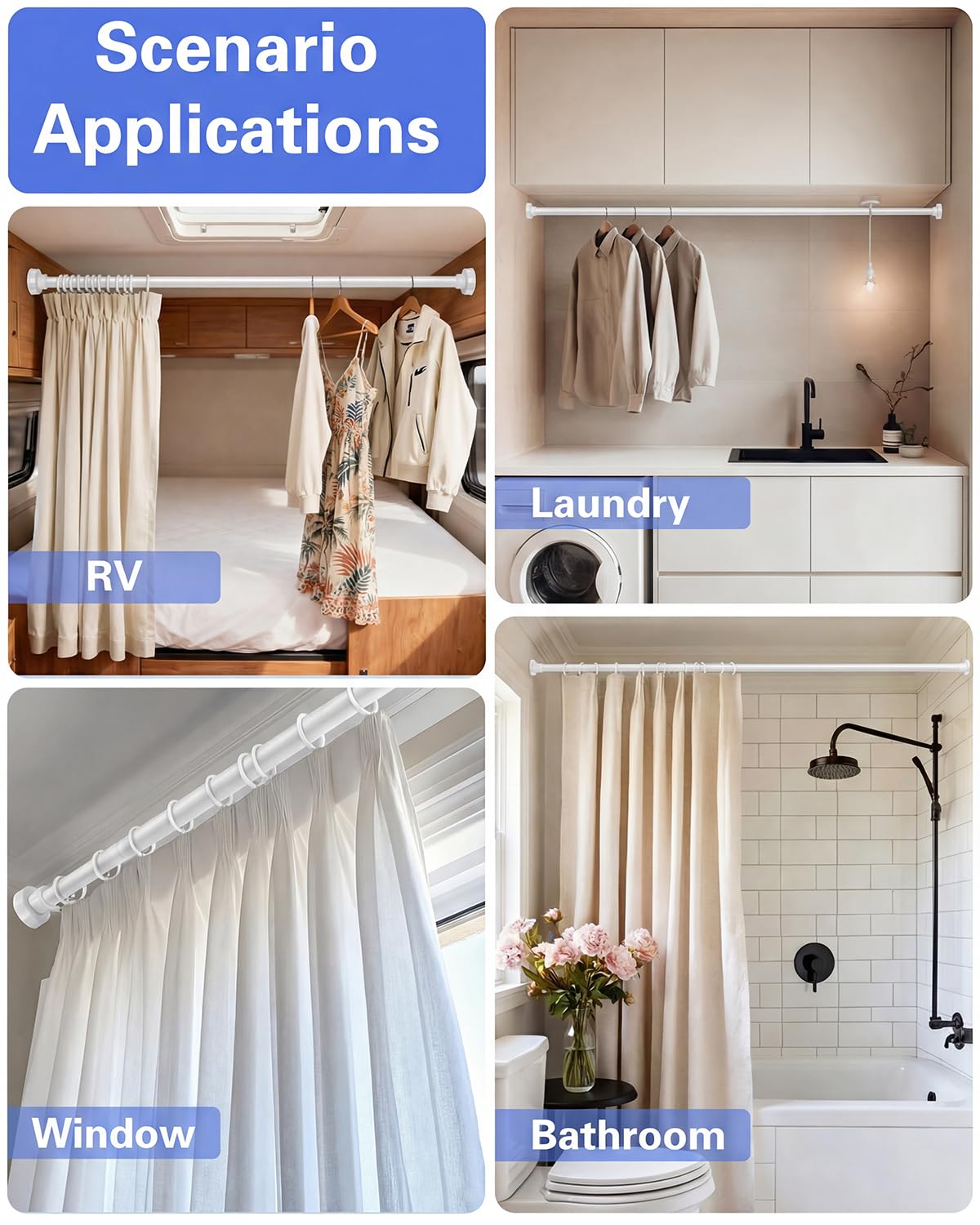 Supforce versatile rod for laundry, RV, or room dividers.