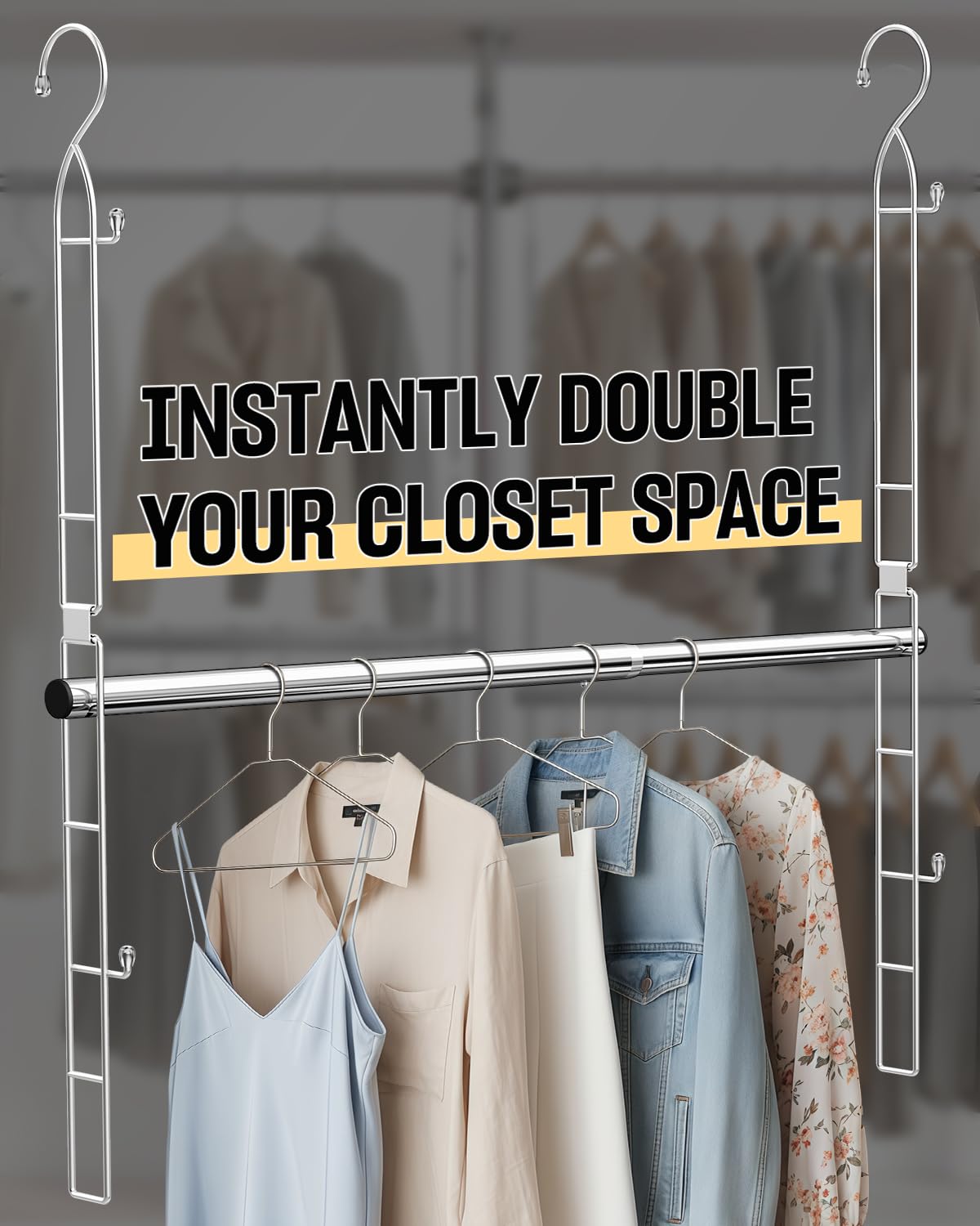 Supforce stainless steel closet rod extends for flexible storage and lasting durability.