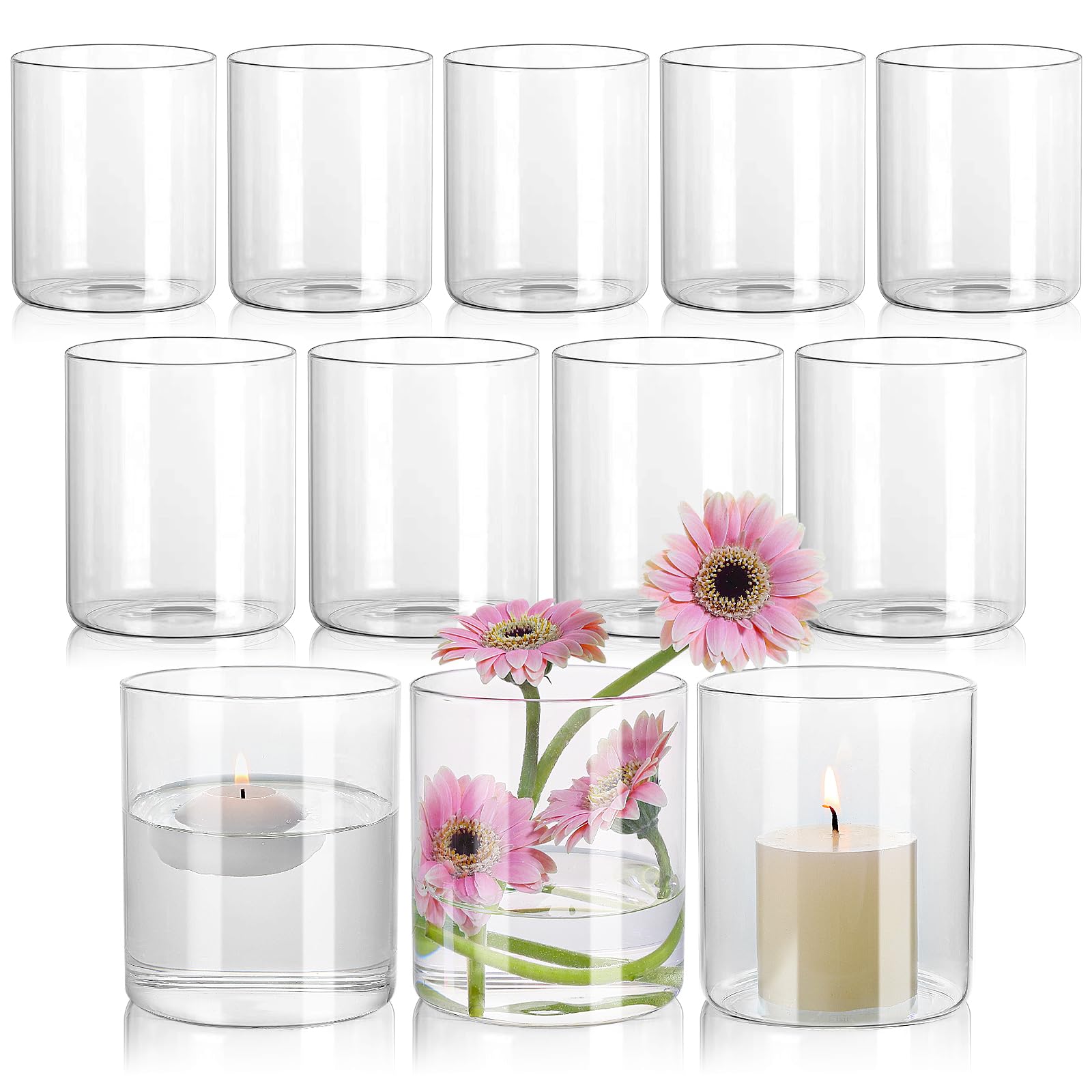 SUPMIND 12-pack glass cylinder vases with a stable base for elegant centerpieces.