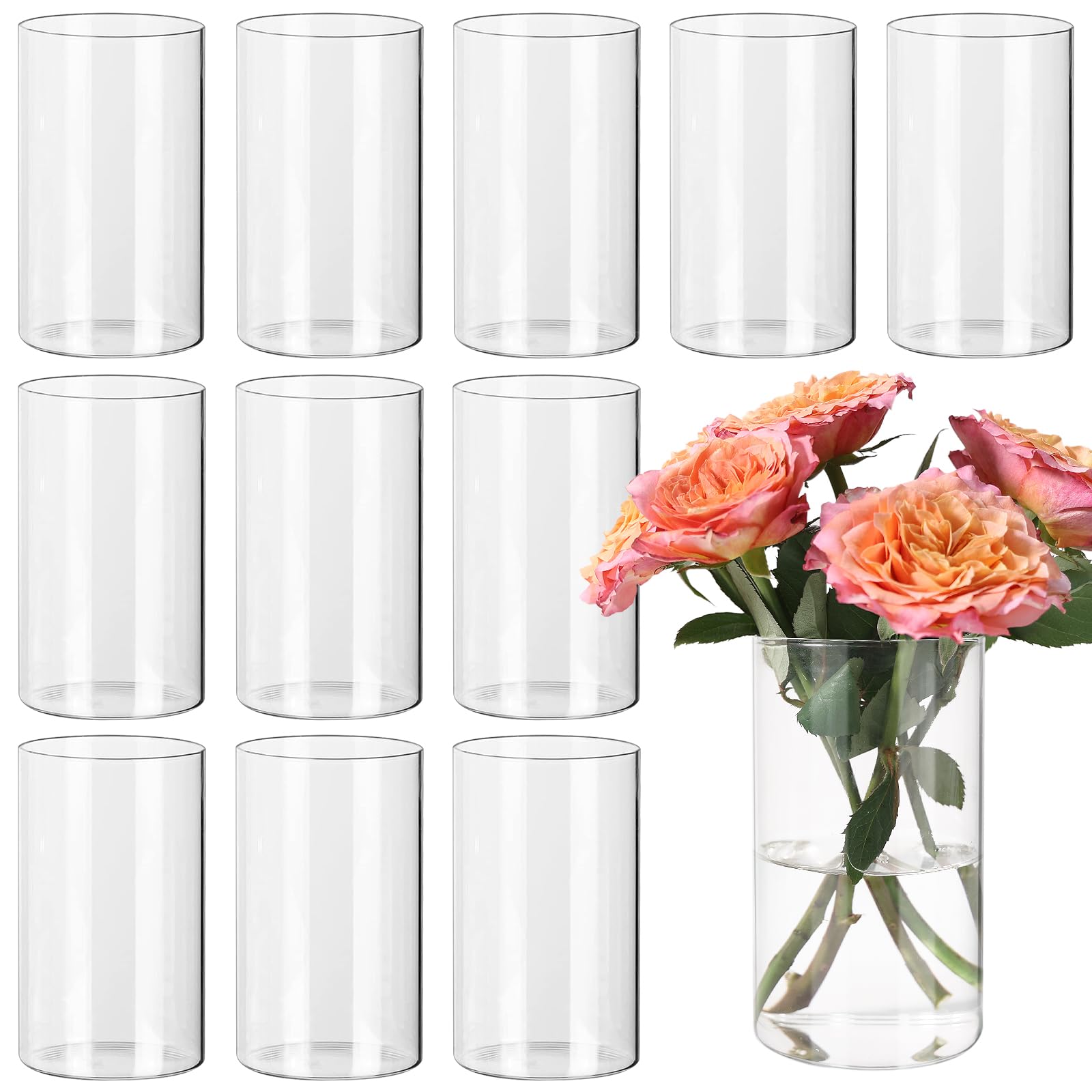 SUPMIND 12pcs clear cylinder vases centerpiece ideal for elegant table settings.