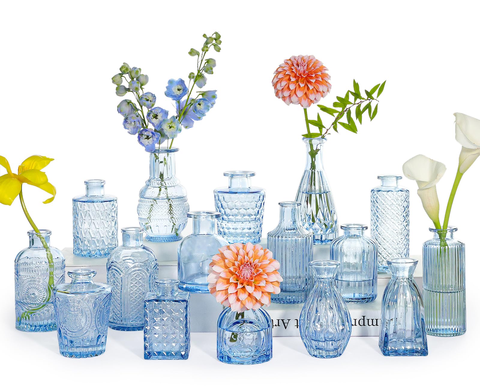 SUPMIND 16pcs blue glass bud vases for elegant wedding centerpieces
