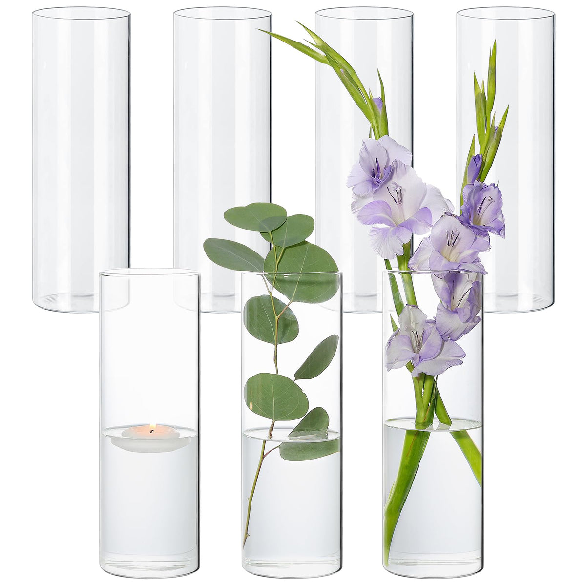 SUPMIND 7pc glass cylinder vase set shown as a coordinated centerpieces collection