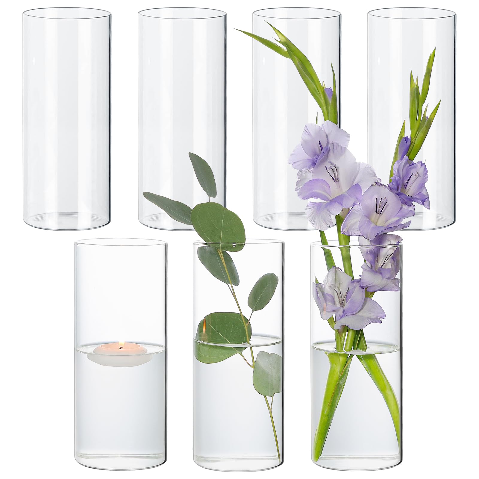 SUPMIND 7Pcs Glass Cylinder Vase Set for elegant centerpieces on dining tables.
