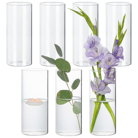 SUPMIND 7Pcs Glass Cylinder Vase Set for elegant centerpieces on dining tables.