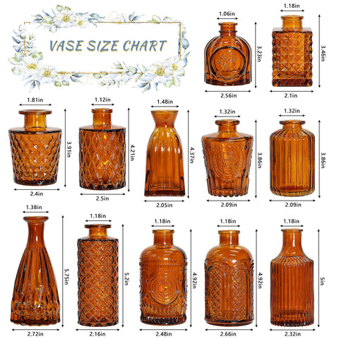 SUPMIND amber glass bud vases arranged as centerpieces for dining tables and weddings.