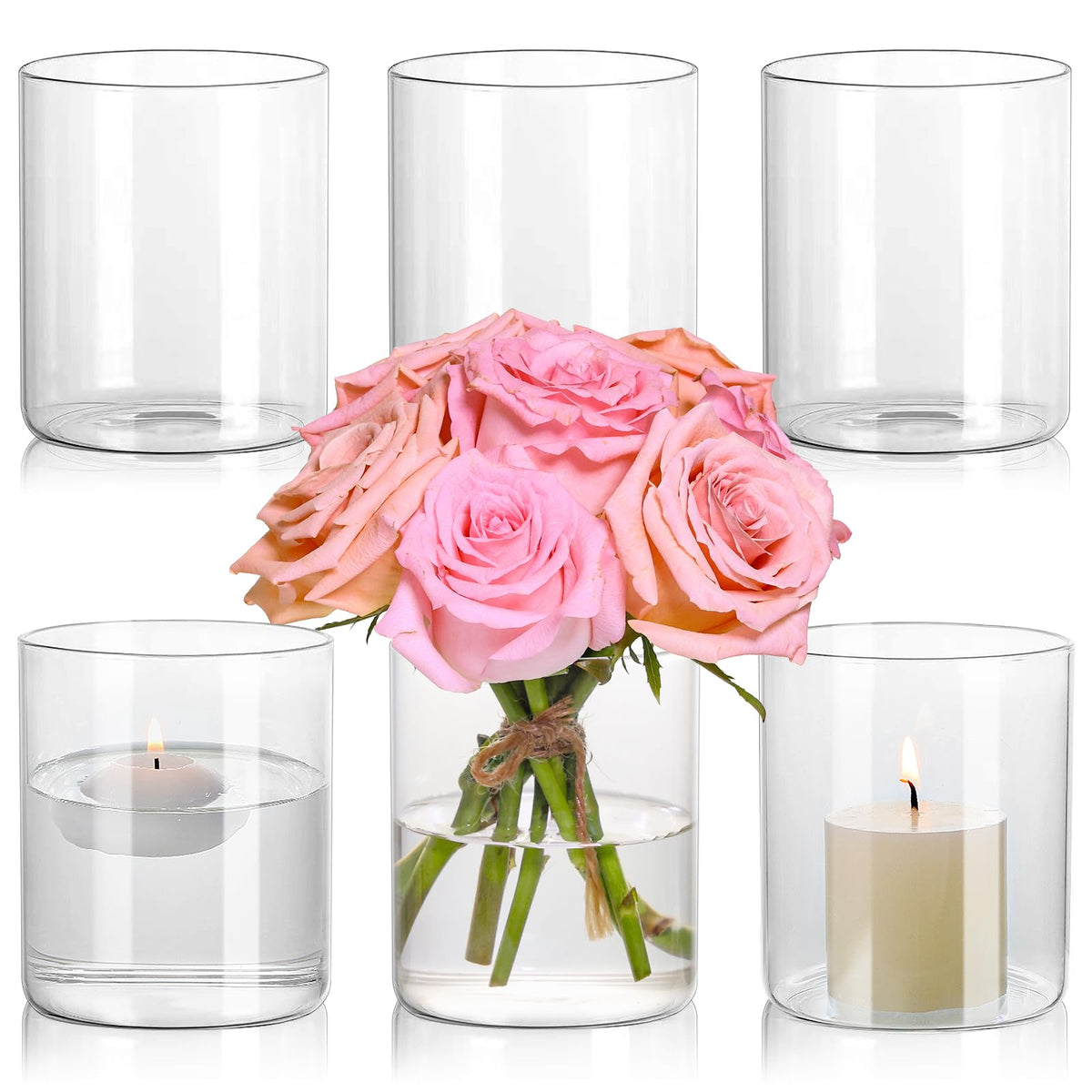 SUPMIND glass cylinder vase set of 6 for elegant centerpieces and tabletop décor.