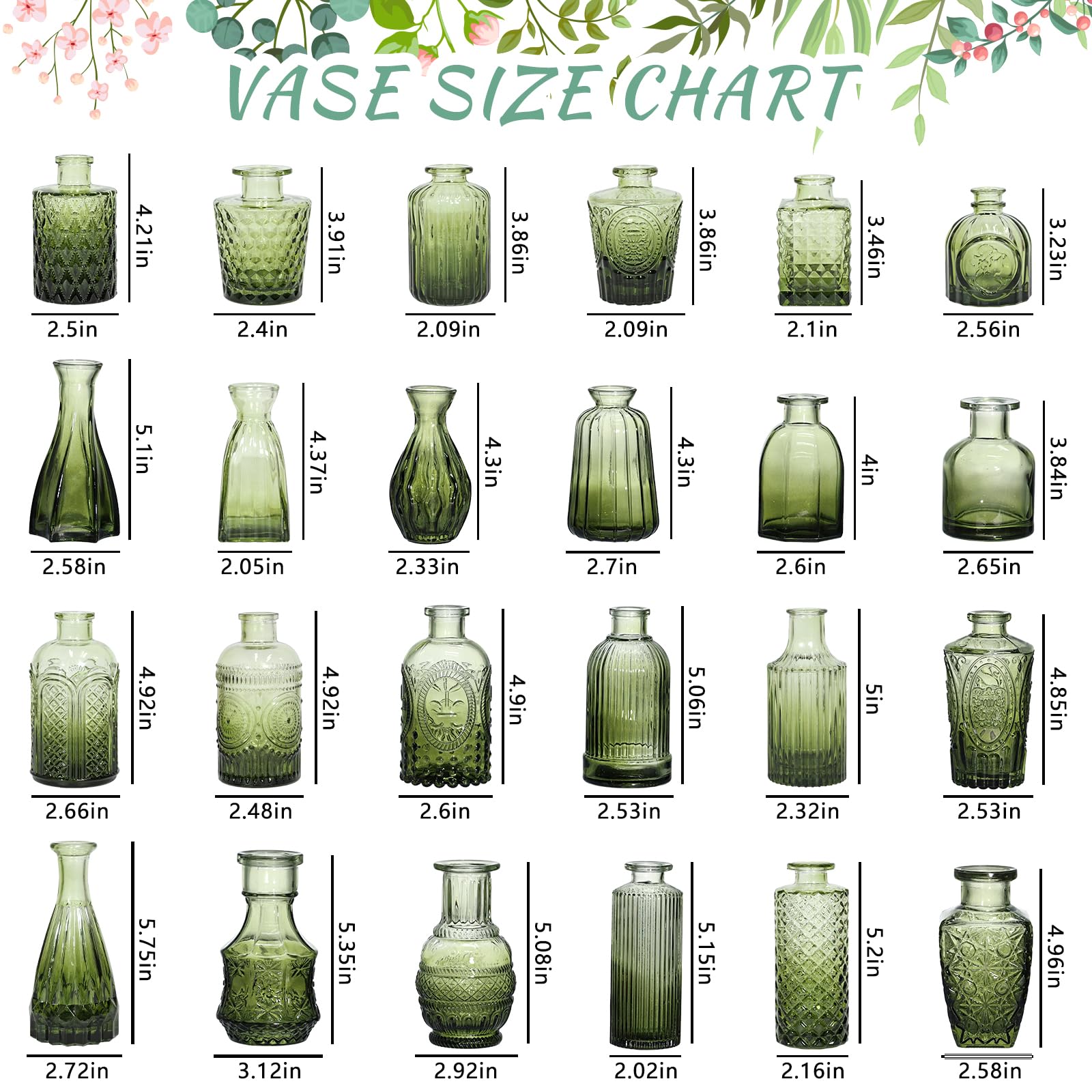 SUPMIND Green glass vases showcasing compact buds with light-catching charm